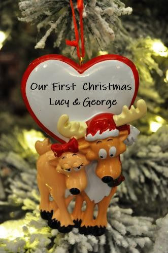 Deer Couple  W/ Heart Personalized Ornament