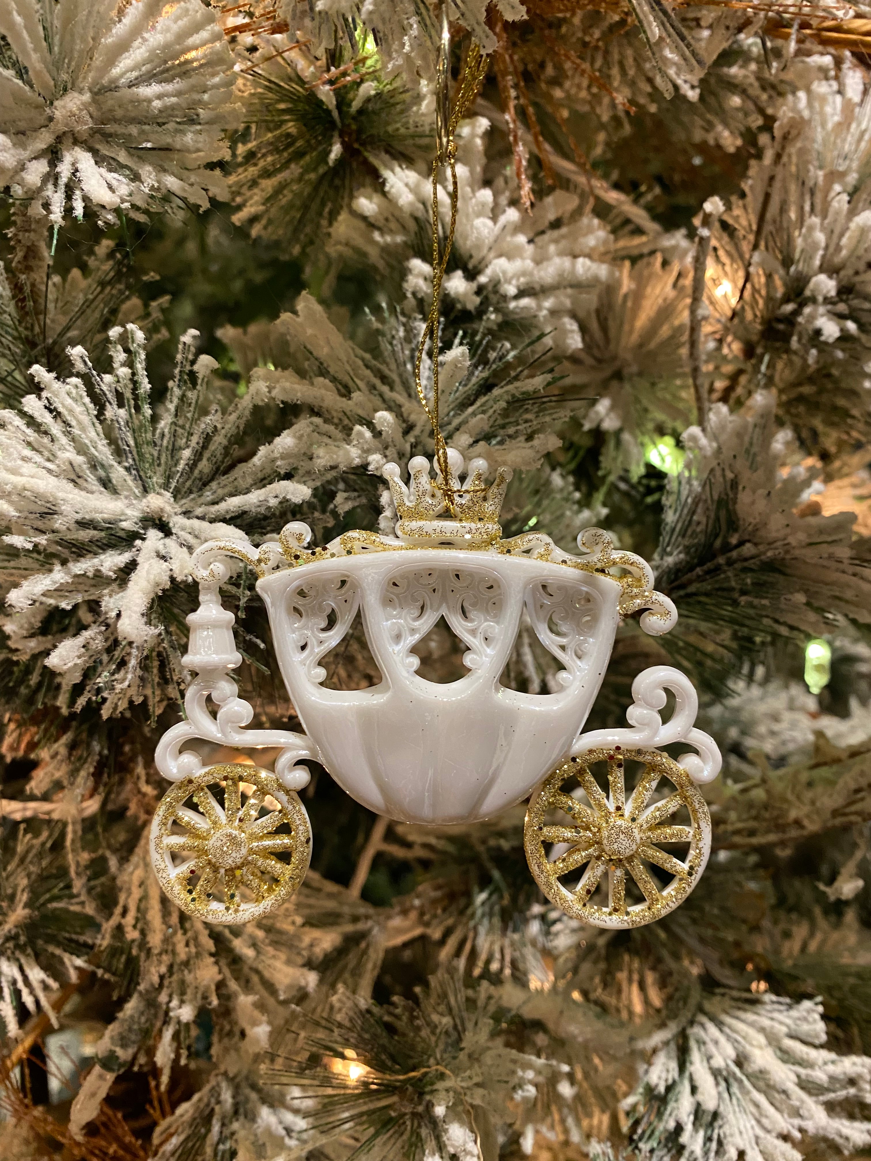 White & Gold Carriage Ornament