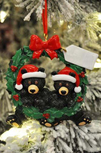 Black Bears Couple in Wreath Personalized Ornament