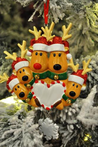 New Reindeer Family of 5 Personalized Ornament
