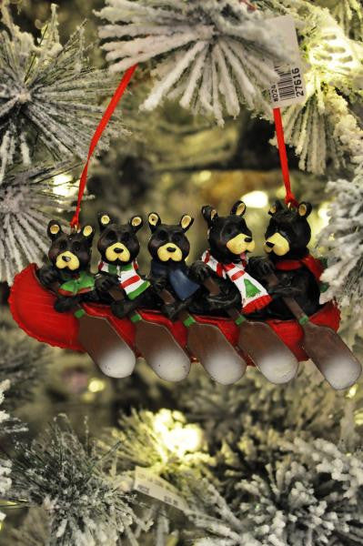 Bears in Canoe  Family of 5 Personalized Ornament