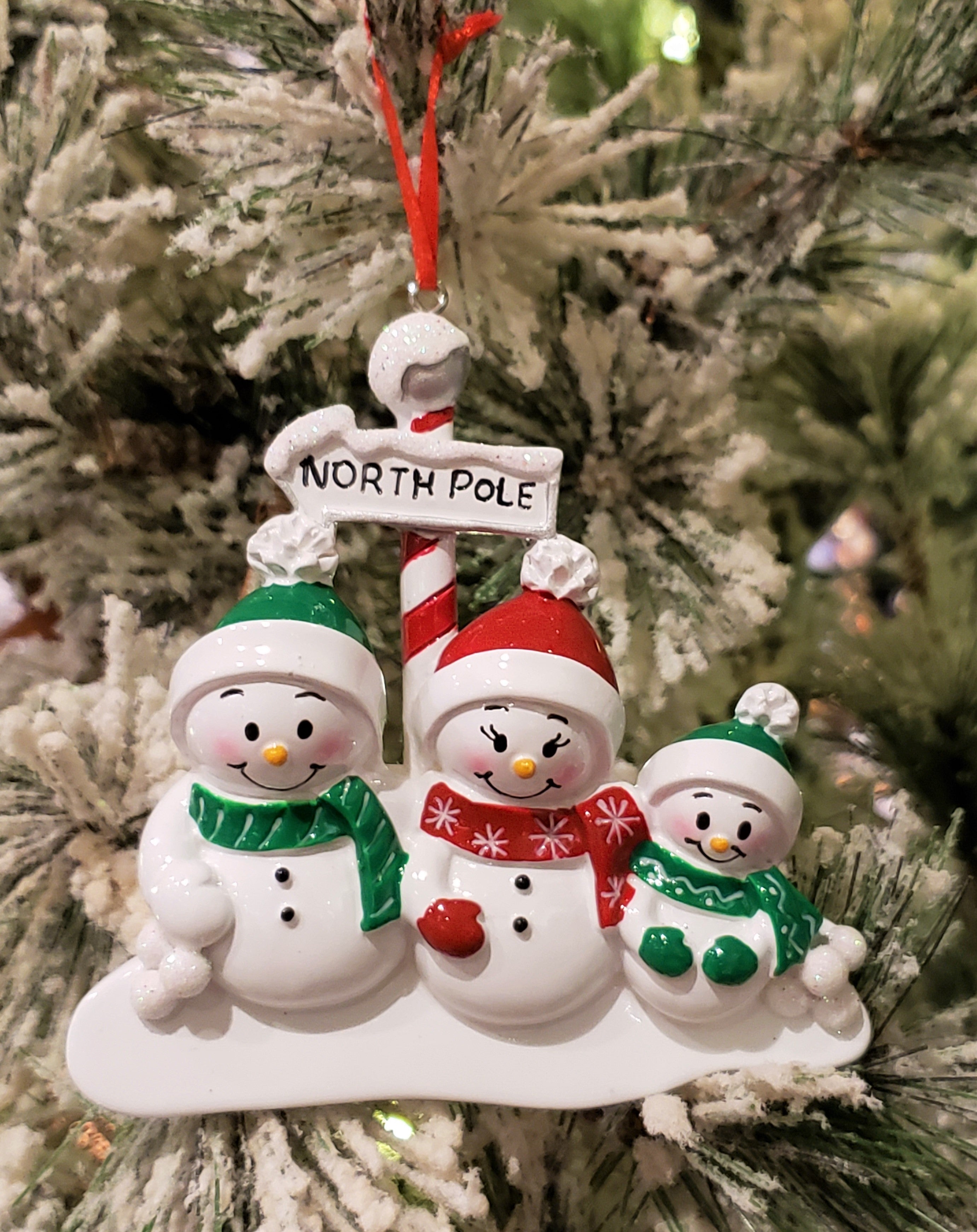 North Pole Ornament Family of 3 Personalized Ornament