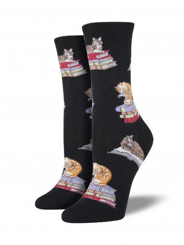 Ladies cats On Books Socks