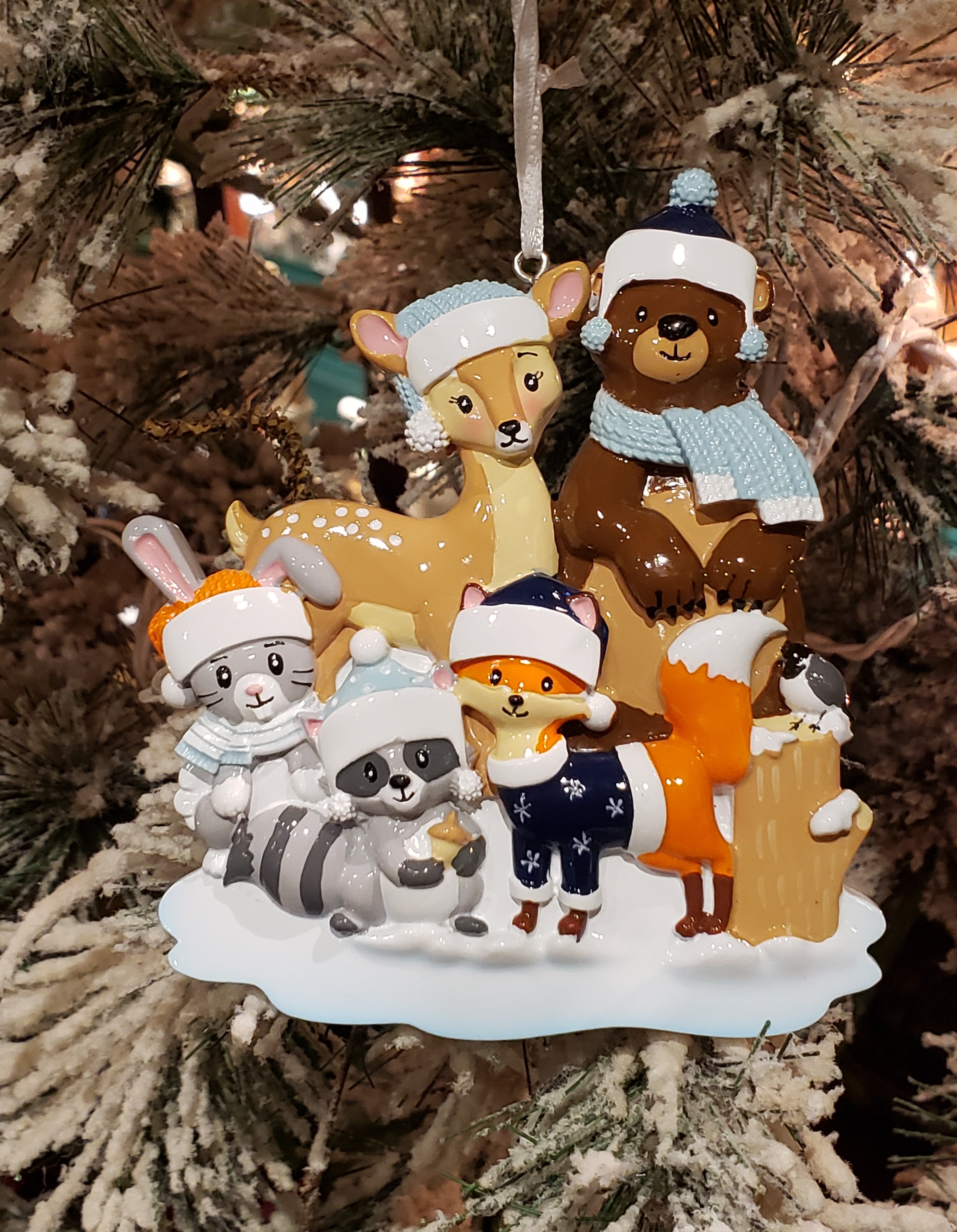 Woodland Family of 5 Personalized Ornament