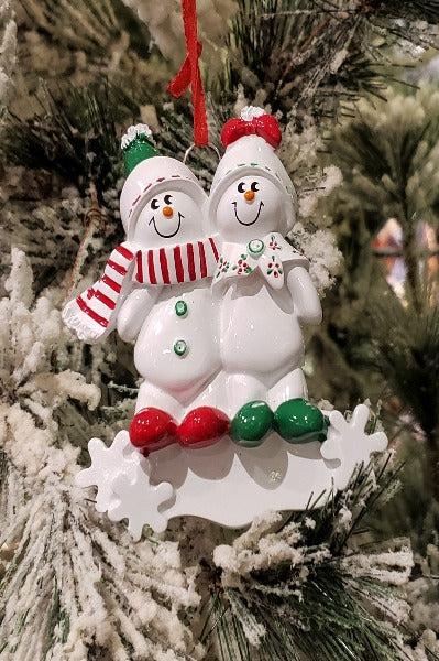 Snowman Family of 2 Personalized Ornament